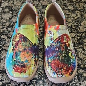 UIN Red and Yellow Artistic Sneakers Slip-On Canvas